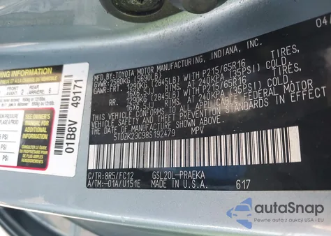 2008 Toyota Sienna Le из США, поврежденный, VIN 5TDZK23C98S192479